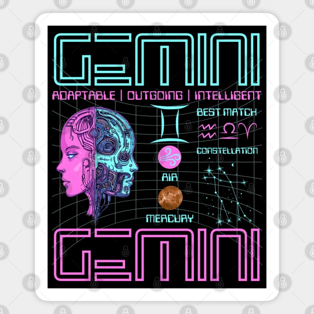 Gemini Neon Cyberpunk Zodiac Design Magnet by TuncGK